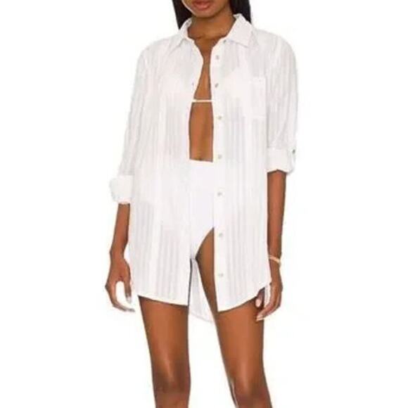 Solid And Striped Oxford Pocket Button Down Tunic Top Wool Silk Size Medium - Picture 1 of 11